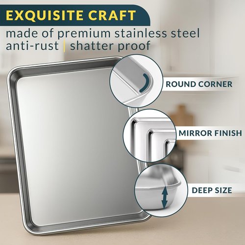 Baker’s Signature Stainless Steel Cookie Sheet Set - Non-Stick, Rust Resistant, Dishwasher Safe | 3 Sizes: 9/12/16 Inch