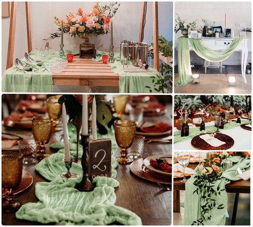 8 Pack Sage Green Cheesecloth Table Runner 10Ft Gauze Cheese Cloth Table Runner 35x120 Inch Boho Table Runners for Wedding Banquet Birthday Party Baby Bridal Shower Engagement Picnic Home Table Decor