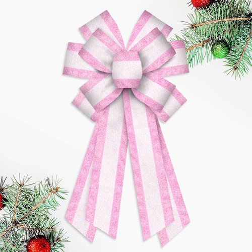 Luxury Glittery Pink & White Valentine's Day Wreath Bow - Extra Large 11.42x20.87 Inch Decor for Doors & Trees
