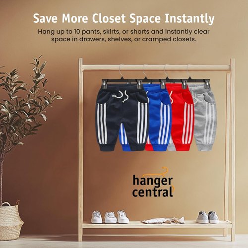 Hanger Central 30 Pack Pants Hangers - Heavy Duty Non-Slip Slim Plastic Clips for Skirts & Pants - Black