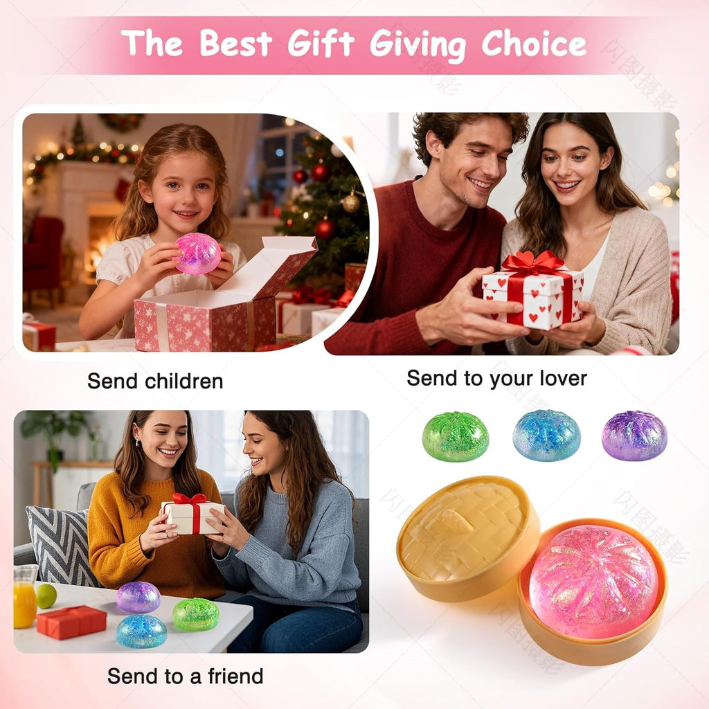 Sugar Dumpling Squishy | Glitter Bao Bun Stress Relief Fidget Toy - Mystery Box (Pink)