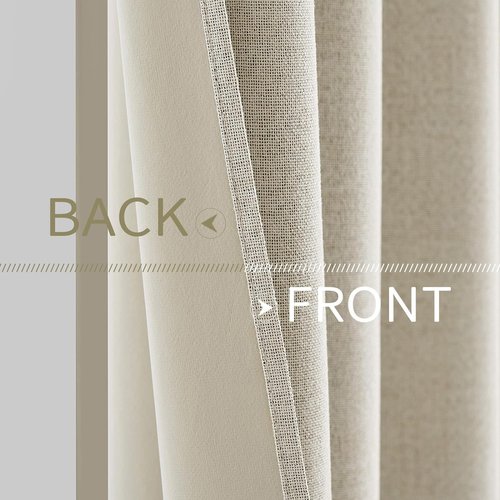 MIULEE 100% Blackout Linen Textured Curtains - Thermal Insulated Cream Drapes | Luxury Room Darkening 52 x 45 Inch (2 Panels)