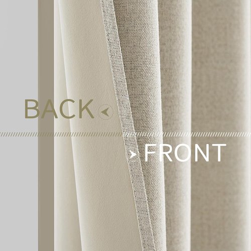 MIULEE 100% Blackout Linen Textured Curtains - Thermal Insulated Cream Drapes | Luxury Room Darkening 42 x 84 Inch (2 Panels)