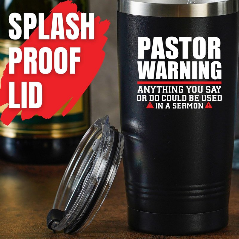 Onebttl Pastor Appreciation Gifts for Men, Thank You Gifts, 20oz Stainless Steel Tumbler for Thanksgiving, Christmas, Birthday, Pastor Warning