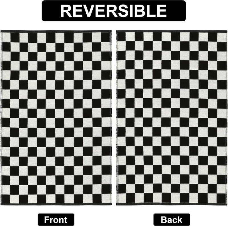 Seavish Checkered Rug, 5x8 Ft Black and White Rug, Retro Moroccan Checkerboard Rugs, Lightweight Outdoor Washable Area Rug, Rustic Floor Carpet Decor for Living Room Bedroom Dining Room Patio