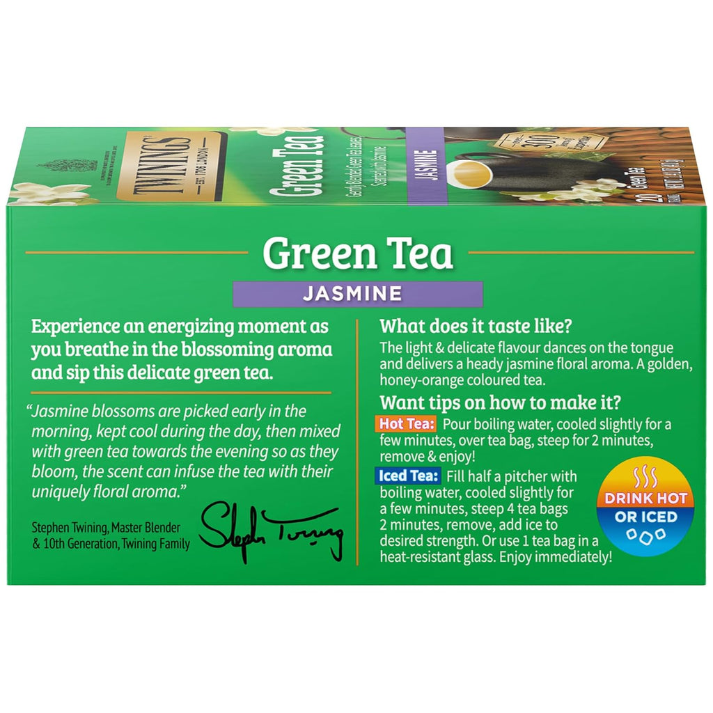 Twinings Green Tea - Jasmine Flavor, Individually Wrapped Bags, 20 Count | Fragrant & Caffeinated
