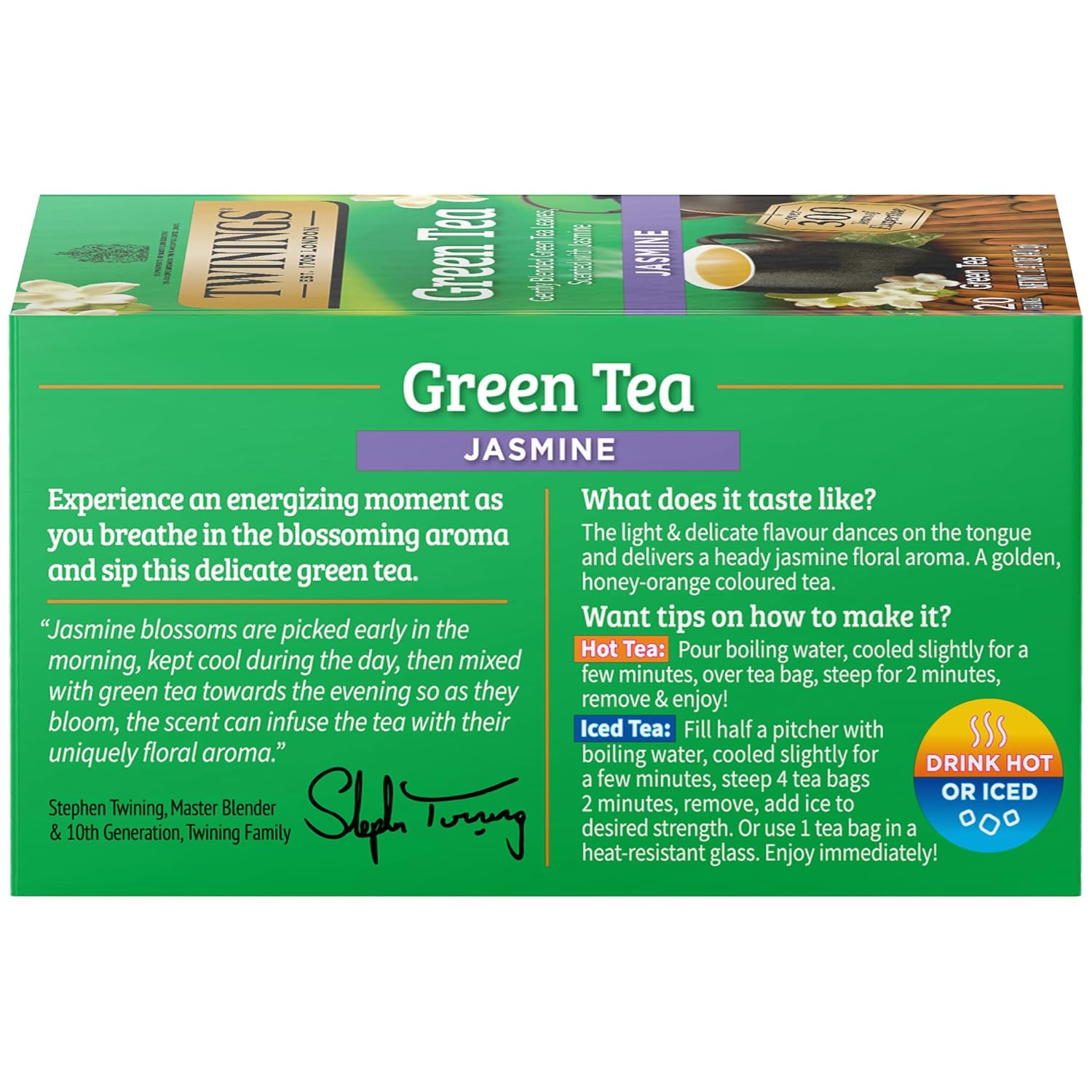 Twinings Green Tea - Jasmine Flavor, Individually Wrapped Bags, 20 Count | Fragrant & Caffeinated