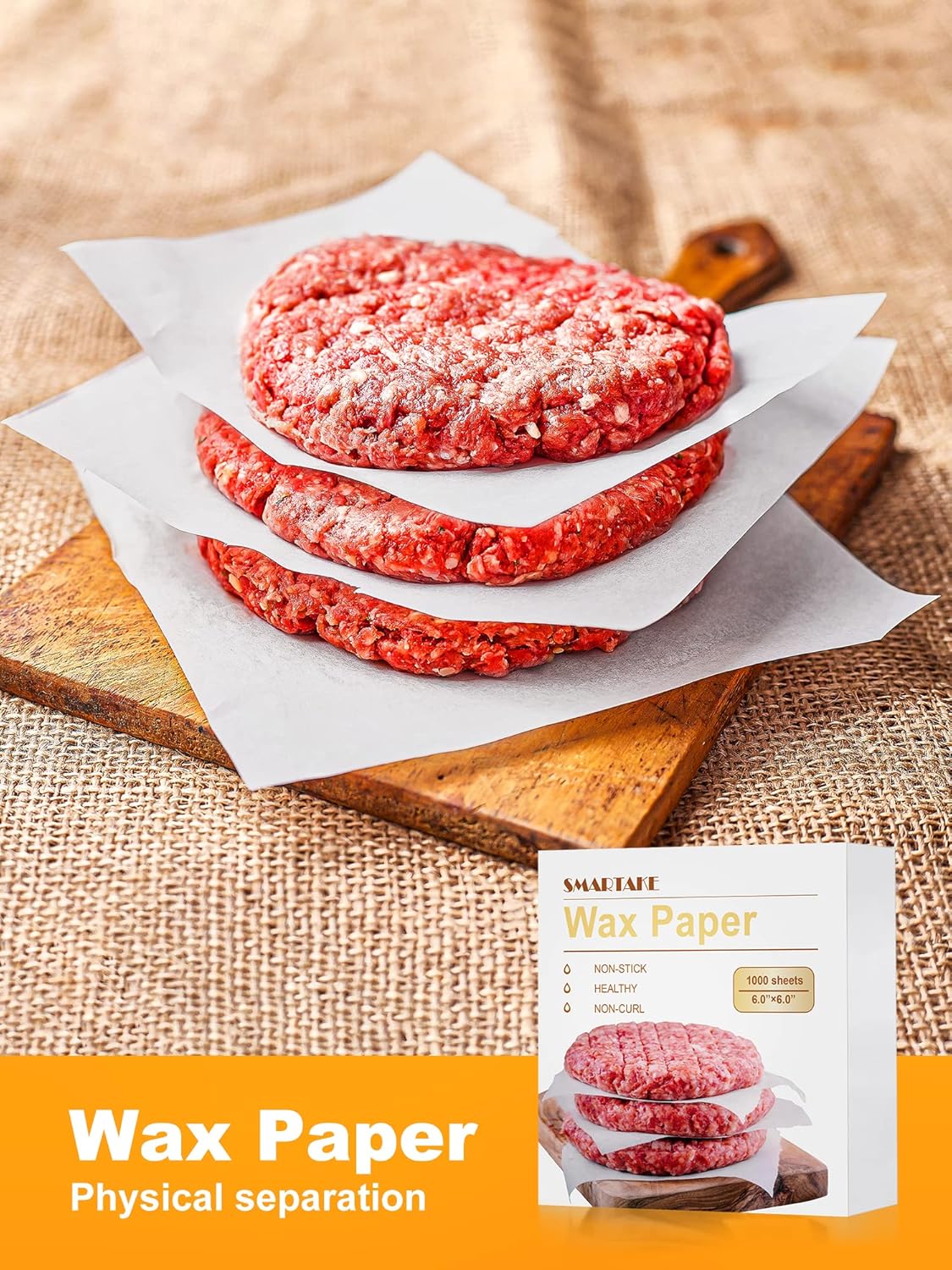 SMARTAKE Non-Stick Wax Paper | 1000 Pcs 6x6 Inch Hamburger Patty & Sandwich Separators - White