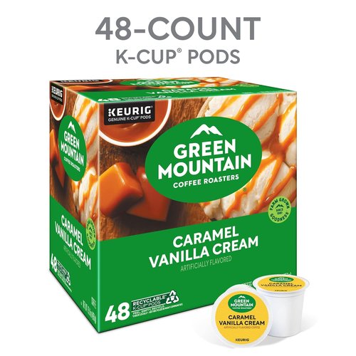 Green Mountain Coffee Roasters Caramel Vanilla Cream K-Cup Pods - Flavored Light Roast Coffee, 48 Count