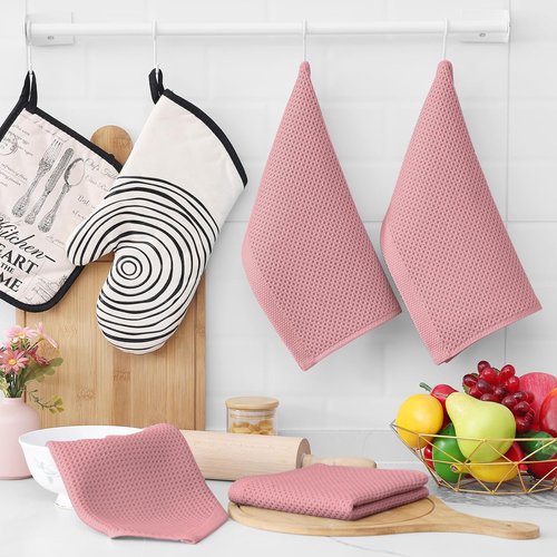 Homaxy 100% Cotton Dish Cloths - Ultra Soft, Absorbent & Quick-Drying | 12x12 Inches, 6-Pack in Dried Rose