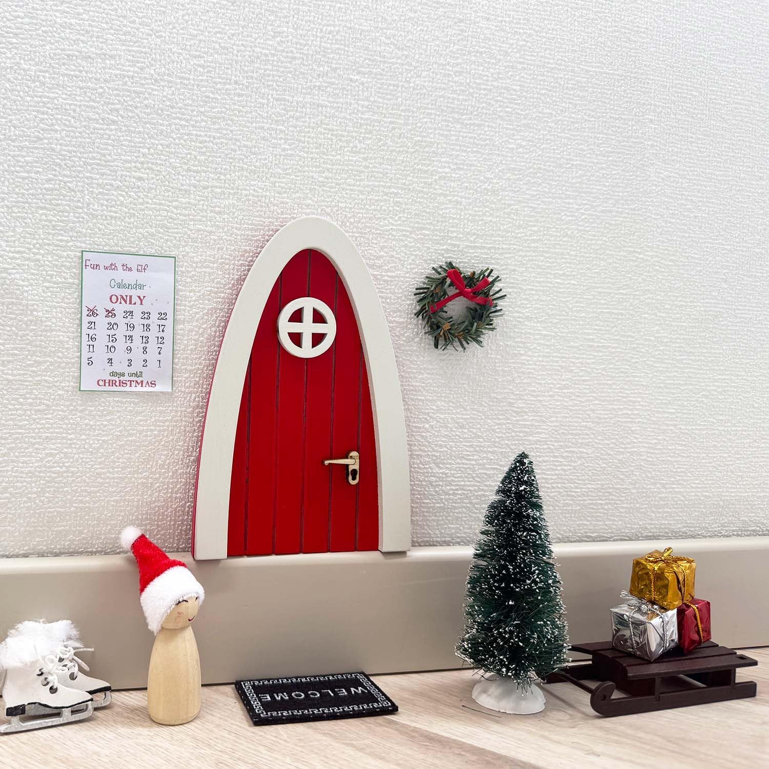 Tonttuovi Christmas Elf Door Kit - Wooden Elf Door with Accessories & Miniature Tree | 24 Days of Fun Activities