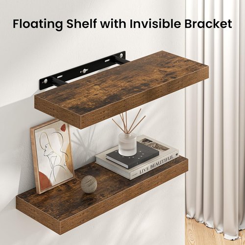FLYJOE Floating Wall Shelf - 55"W Wooden Display Shelf with Invisible Brackets | Rustic Brown, Ideal for Home Decor
