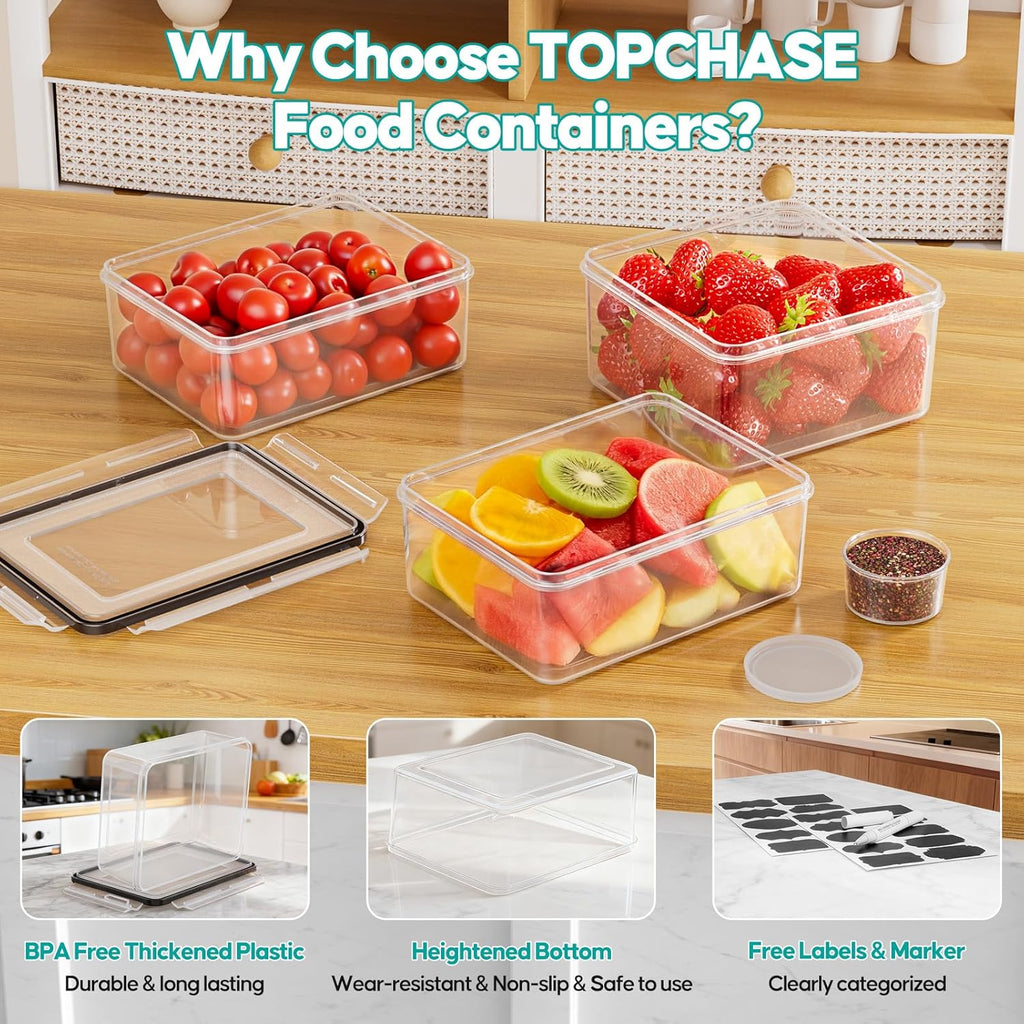 TOPCHASE Food Storage Containers - 40 PCS Airtight Plastic Set with Lids, BPA-Free, Leakproof, Includes Labels & Pen