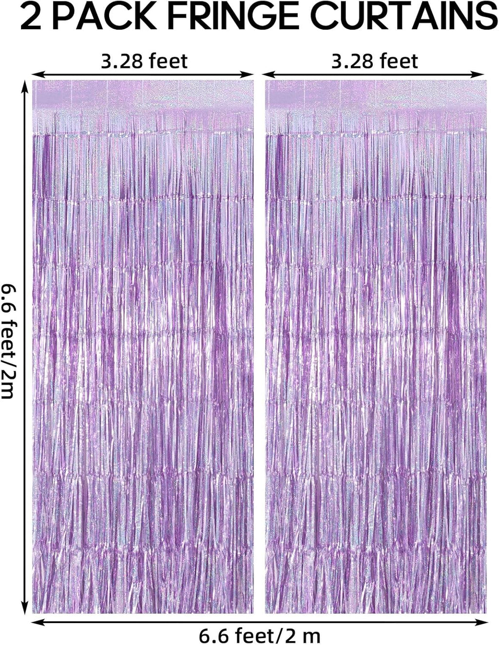 Skiennix Fringe Curtains - 2 Pack Foil Backdrops for Birthday, Wedding, and Graduation Decor - Light Purple