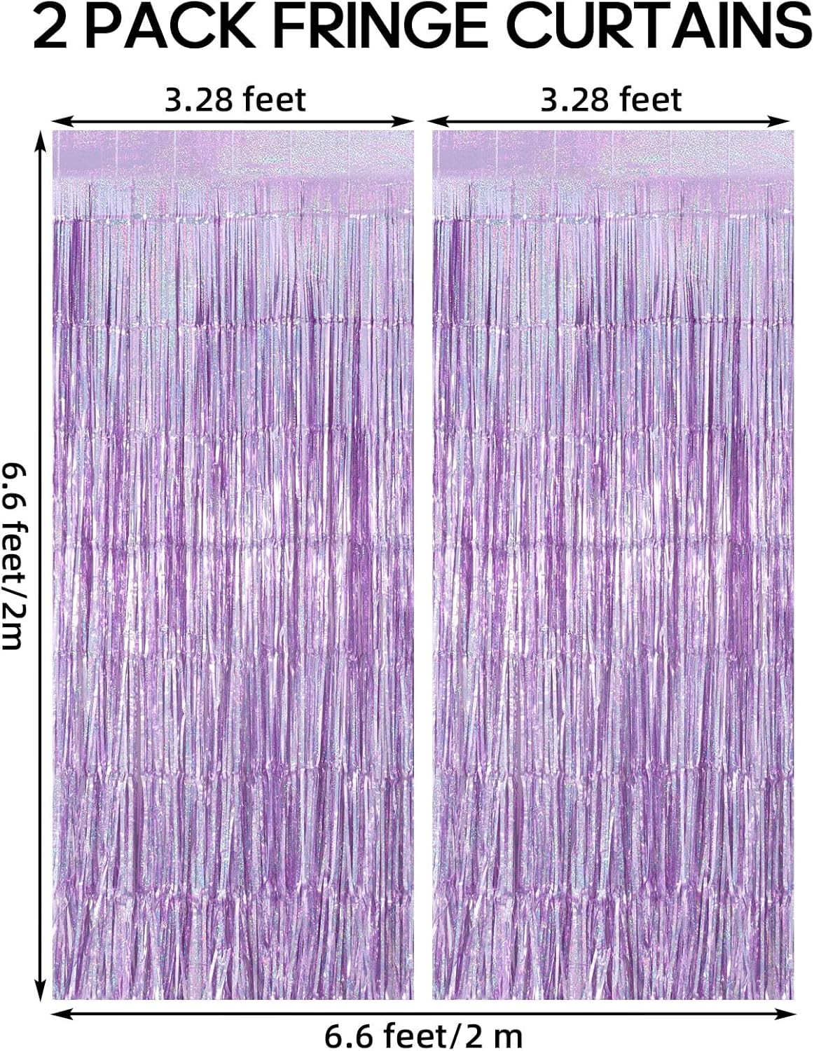 Skiennix Fringe Curtains - 2 Pack Foil Backdrops for Birthday, Wedding, and Graduation Decor - Light Purple