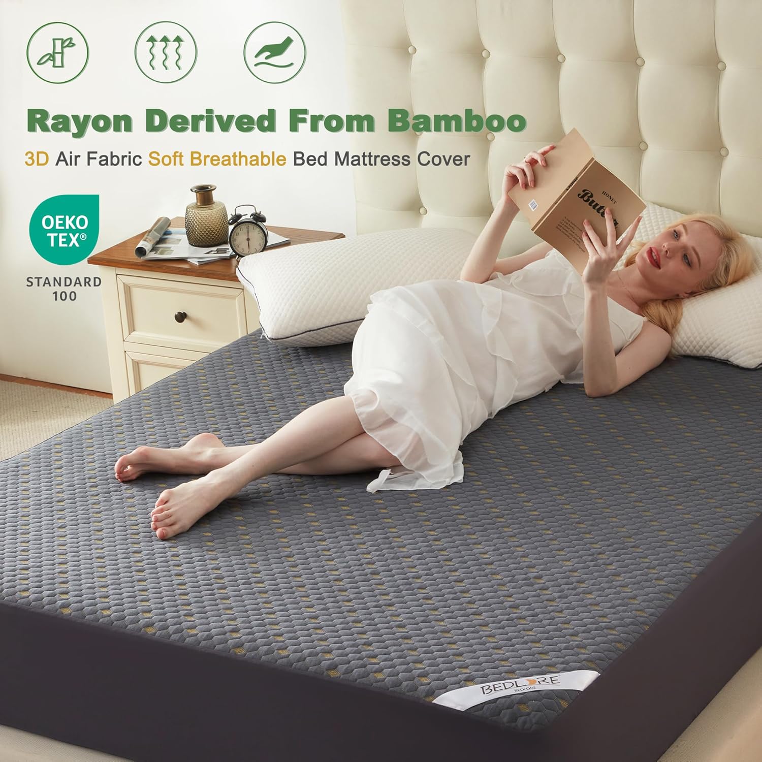 Skiennix Waterproof Mattress Protector - Queen Size Fitted Pad with 3D Air Fabric | Noiseless & Washable