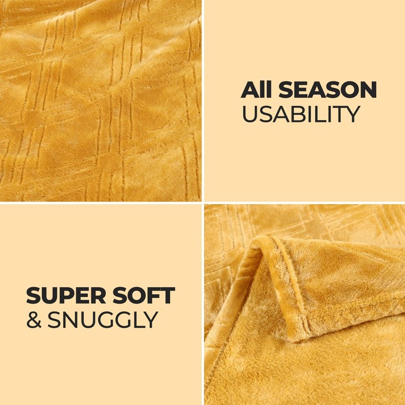Superior Alaska Collection Quilted Diamond Throw Blanket - Soft Plush Velvety Fleece Blanket for Couch, Bed and Living Room Decor - Cozy, Warm & Lightweight All-Season Cover, Full/Queen Size, Gold