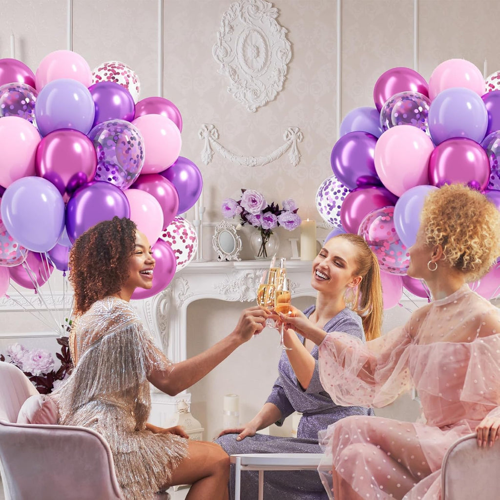 Skiennix 61-Piece Pink & Purple Balloon Set - 12-Inch Confetti & Metallic Balloons for Bridal, Baby Shower, and Birthday Celebrations
