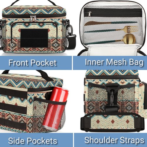 Boho Aztec Insulated Lunch Bag for Men Women Adult, Southwestern Native American Tactical Lunch Box with Adjustable Shoulder Strap, Leakproof Lunch Cooler Tote Bag for Work Office Travel Camping