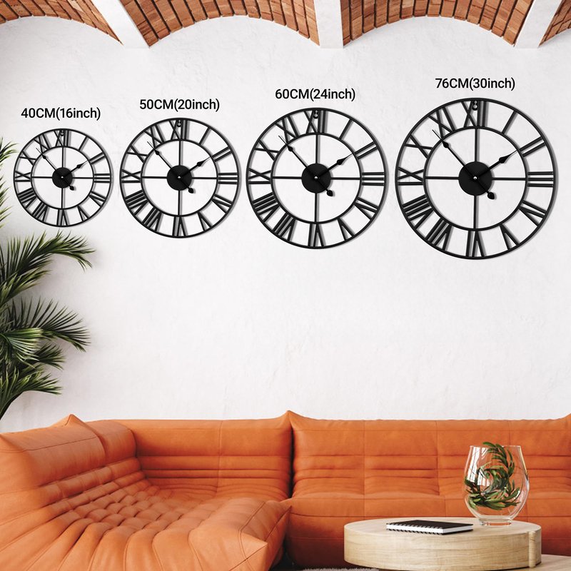 Blorple 30inch/76cm Extra Large Wall Clock for Bedroom Living Room Battery Operated Big Metal Decorative Analog Silent Giant Non Ticking Clocks Room Wall Decor (Iron Roman Numerals, 30 inches)