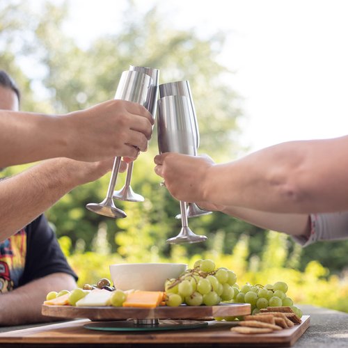 Unbreakable 8 Oz Stainless Steel Champagne Flutes (8 Pack) - Large Stemmed Matte Silver Champagne Glasses - Reusable Indoor Outdoor Drinkware - Keeps Drink Cool for Longer- Valentines Day Gift for Her
