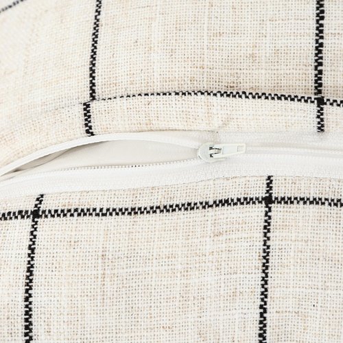 A Striped Pillow in White and Black, with a Bohemian Style. The Back Features a Hidden Zipper Design That resembles an Envelope. Made of Linen. Each Pack Contains Two 20×20-inch Hand-Stitched Edges.