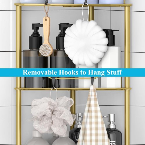 HuggieGems 4-Tier Corner Shower Caddy Organizer - Stylish Gold Bathroom Shelf with Hooks