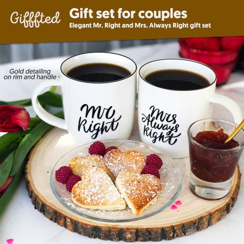 Triple Gifffted Mr Right Mrs Always Right Coffee Mugs Gifts Ideas for Couples, Wedding Anniversary, Engagement, Christmas, His & Hers, Bride and Groom, Parents, Newlyweds Bridal Shower, Ceramic 380ml