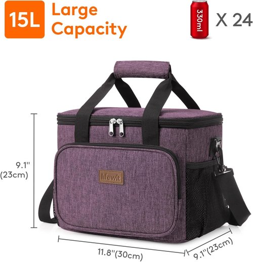 Lifewit Insulated Lunch Bag - Large 24-Can Soft Cooler Tote for Adults | Purple (15L)