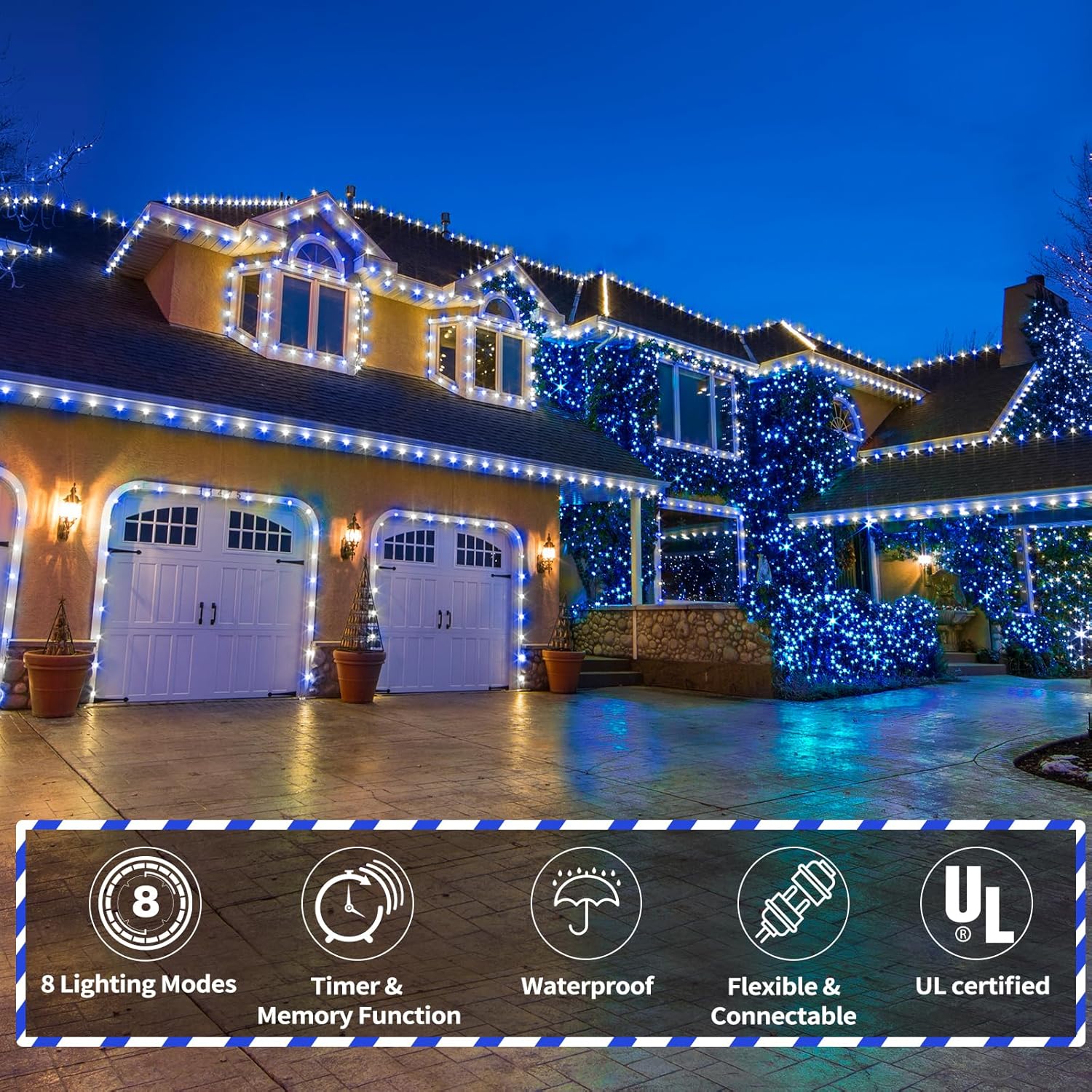 Skiennix 150ft LED Rope Lights - Connectable & Flexible Tube Lighting | Waterproof for Indoor/Outdoor Use (White & Blue)