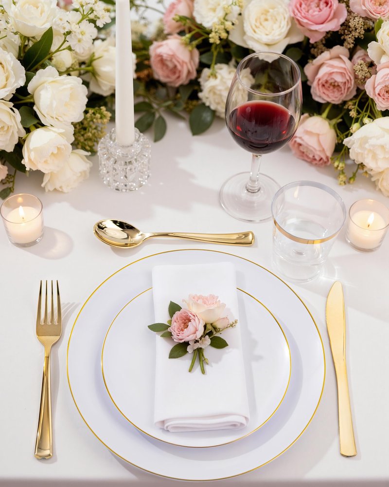 Nervure 100 Pieces Gold Plastic Plates - 10.25 inch Gold Dinner Plates - Heavyweight White and Gold Disposable Plates Ideal for Wedding & Party & Mother's Day