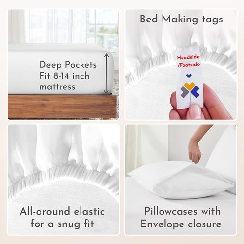 California Design Den King Size Sheets Set - Natural 100% Cotton, Soft Sateen Weave, Deep Pockets (White)