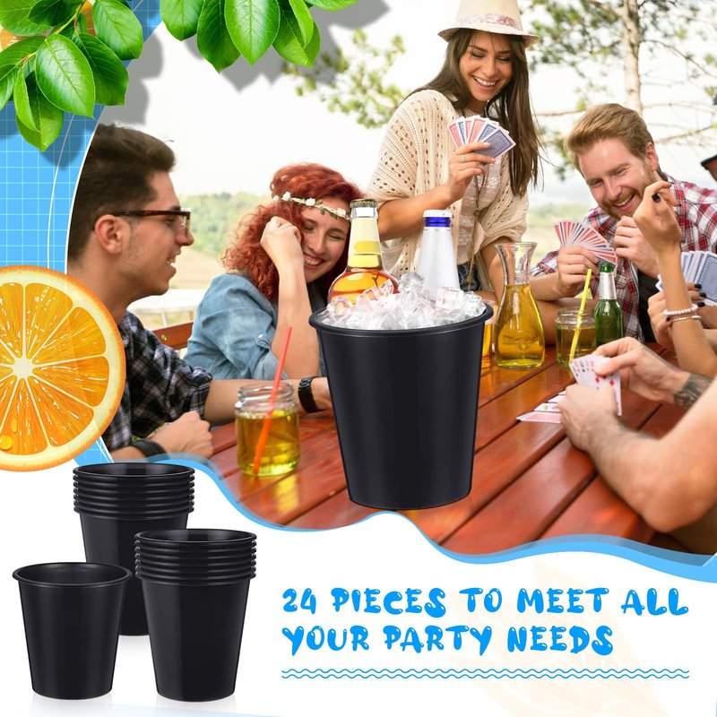Layhit 24 Pcs Plastic Ice Buckets for Parties 3 Liters Wine Bucket Portable Ice Holder Disposable Wine Cooler for Party Wedding Party Beverages Champagne Soda and Beer (Black)