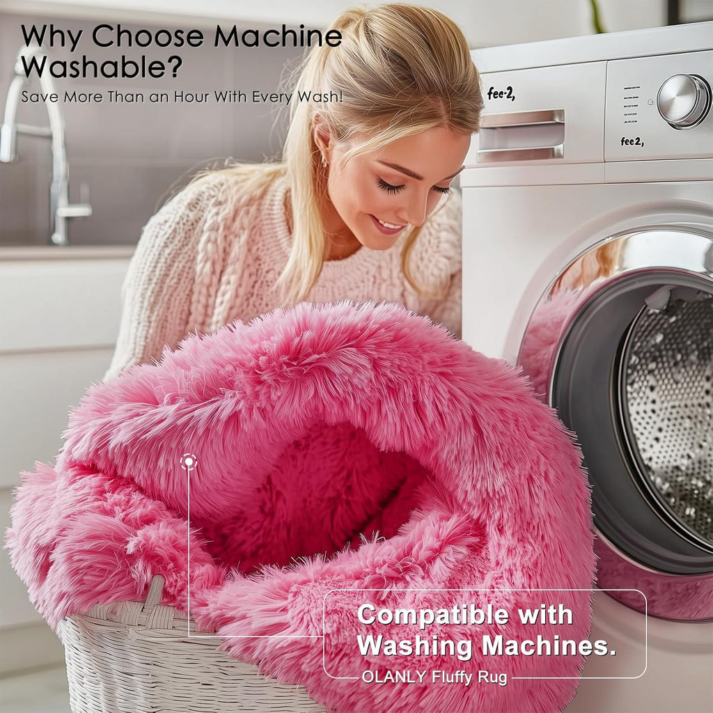 OLANLY Area Rug - Soft Fluffy Shaggy Carpet for Living Room & Bedroom | Machine Washable 4x5.9 ft - Hot Pink