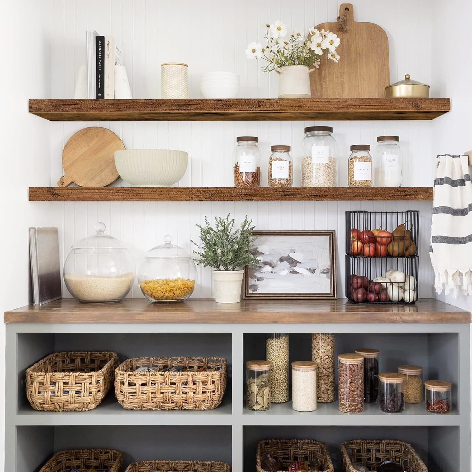 QEEIG Floating Shelves - Extra Long 47.2" Rustic Brown Wall Shelf Set of 2 for Home Decor & Display