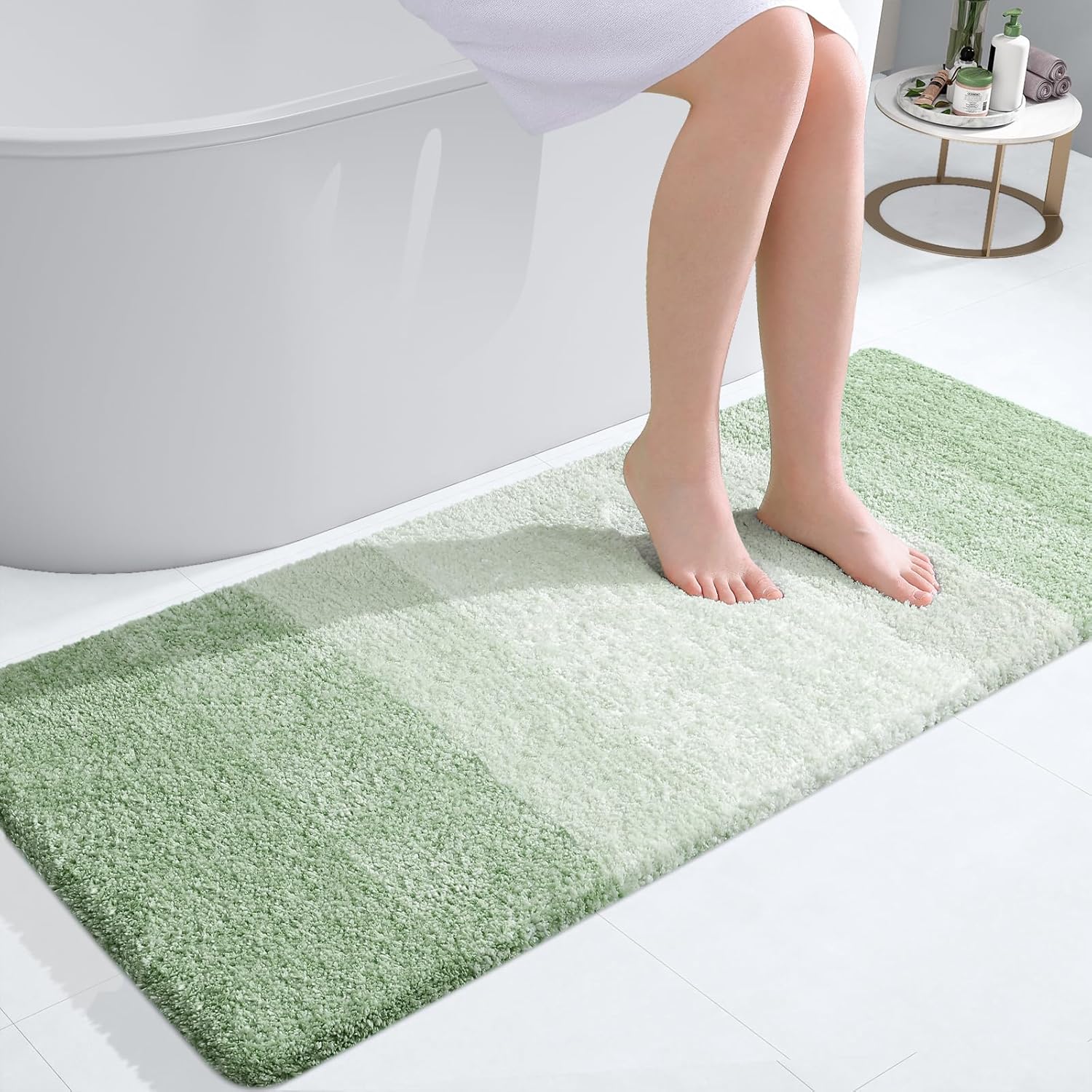 OLANLY Bathroom Runner Rug - Extra Soft Microfiber with Rubber Backing | Quick Dry, Washable, 47x20, Sage Green