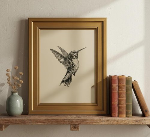 MDHFJEAW Vintage Gold Framed Hummingbird Wall Art | Retro Black and White Canvas Print, 9x11 In