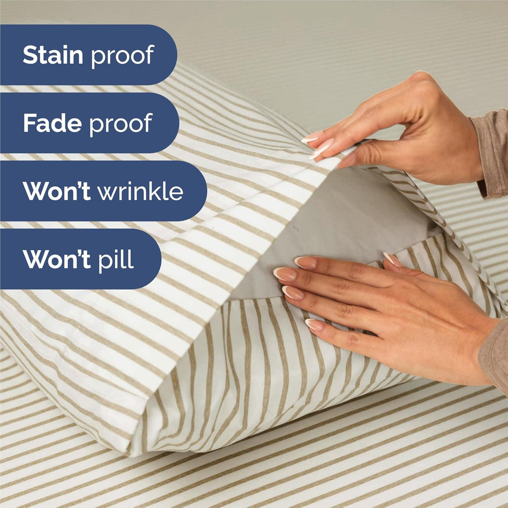 Skiennix King Size 4-Piece Sheet Set - Comfy, Breathable & Cooling Bedding - Deep Pockets, Soft, Wrinkle-Free - Beige Stripes