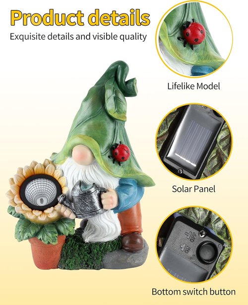iStatue Large Solar Garden Gnome Figurine - 12-Inch Hand-Painted Outdoor Patio Decor & Lawn Ornament