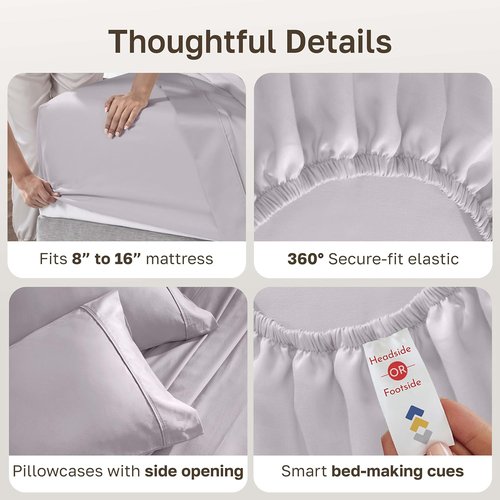 California Design Den Queen Size Cotton Sheet Set - 100% Soft, 400 TC, Deep Pockets, Durable Bedding in Dusky Lavender Grey