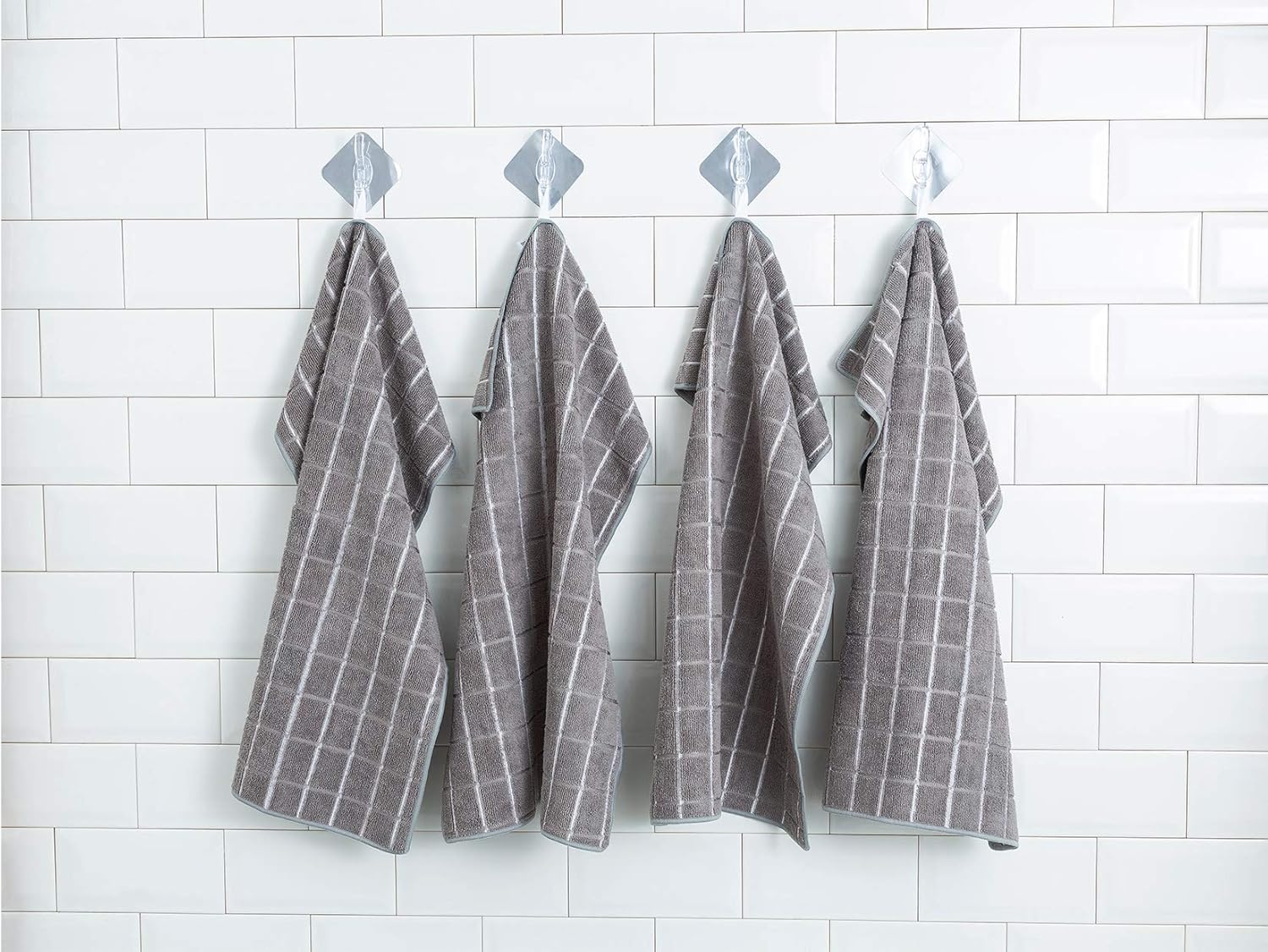 Skiennix Microfiber Dish Towels - Soft, Super Absorbent & Lint-Free - 8 Pack in Gray Lattice Design | 26 x 18 Inch