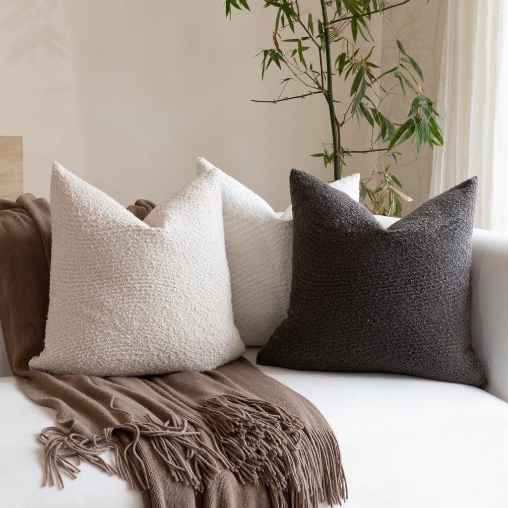 EIHU HOME 18x18 Boucle Throw Pillow Covers, Set of 2, Beige