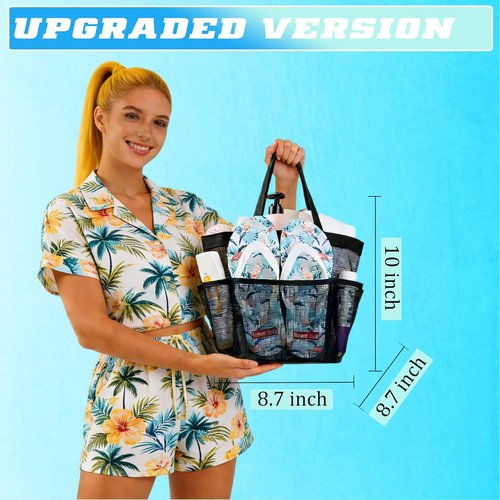 Attmu Mesh Shower Caddy - Portable College Dorm Organizer with 8 Pockets | Quick-Dry Hanging Bathroom Bag
