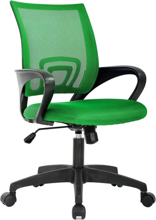 BestOffice Ergonomic Office Chair - Mid-Back Swivel Design with Breathable Backrest & Lumbar Support | Adjustable Height & Rolling Wheels | Green for Adults & Women