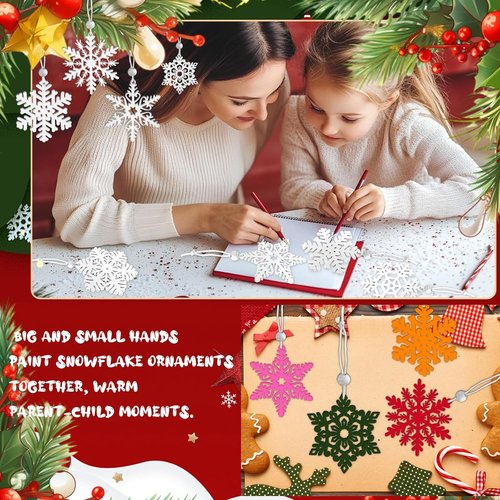 MEMOVAN 16PCS Wooden Snowflake Ornaments - 3-Inch White Hanging Decorations for Christmas Tree & Holiday Crafts