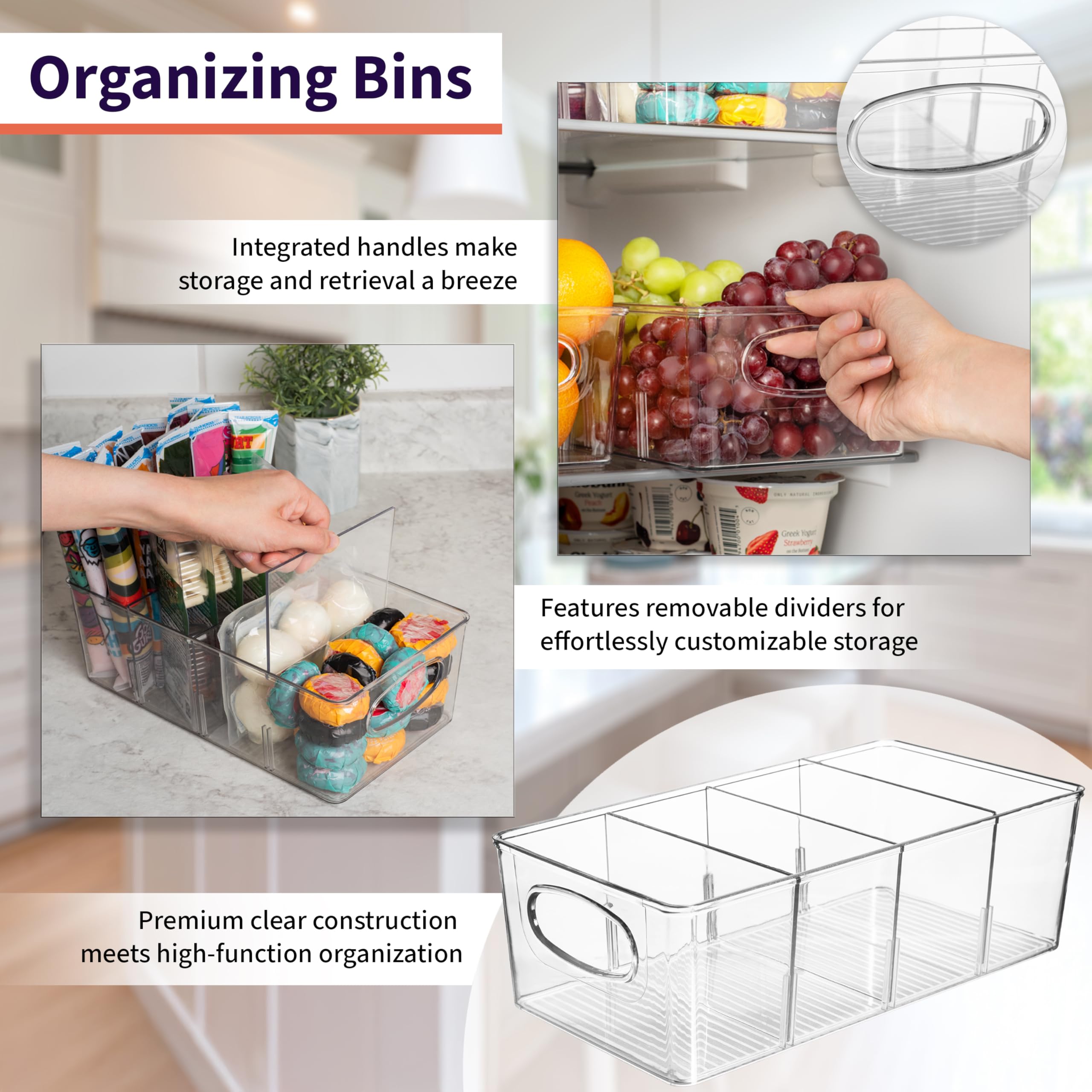 ClearSpace Plastic Pantry Organization and Storage Bins with Removable Dividers – Perfect Kitchen Organization or Kitchen Storage – Refrigerator Organizer Bins, Cabinet Organizers (2 Pack)