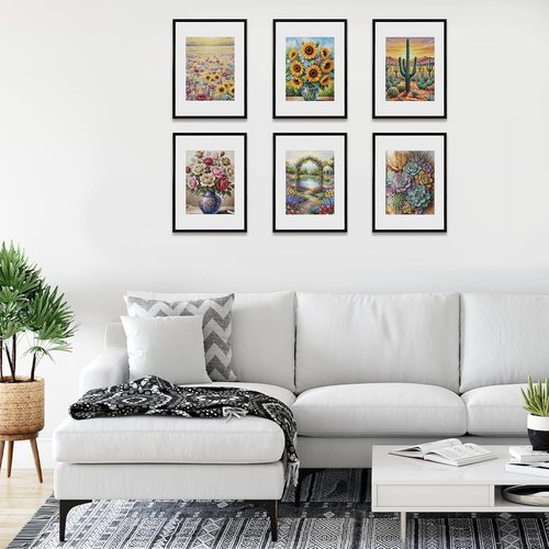 Fixwal Diamond Art Frames - Set of 6 Lightweight 12x16 Black Picture Frames with Shatter-Resistant Glass for Wall Gallery Display