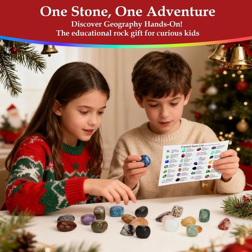 BABORUI Crystal Advent Calendar 2025 - Gemstone Countdown Box with 24 Unique Rocks for Kids & Families