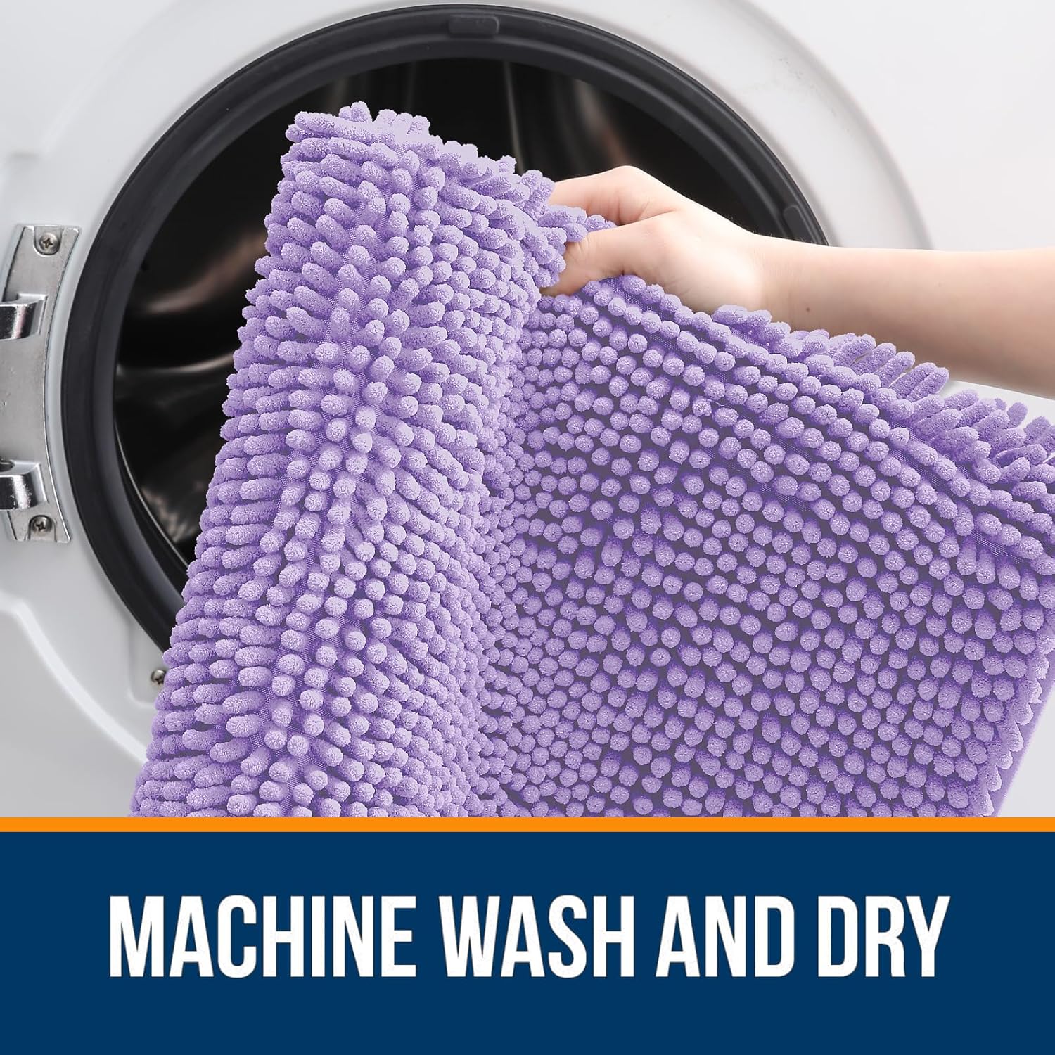 OLANLY Bathroom Runner Rugs - Soft Absorbent Chenille with Rubber Backing | 47x24 Inches, Lavender