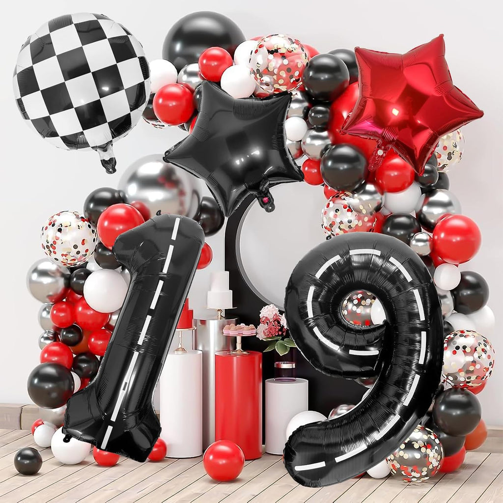 Race Car 9 Balloons - 40 Inch Checkered Flag Number 9 Balloon for Boys' 9th Birthday Party Supplies